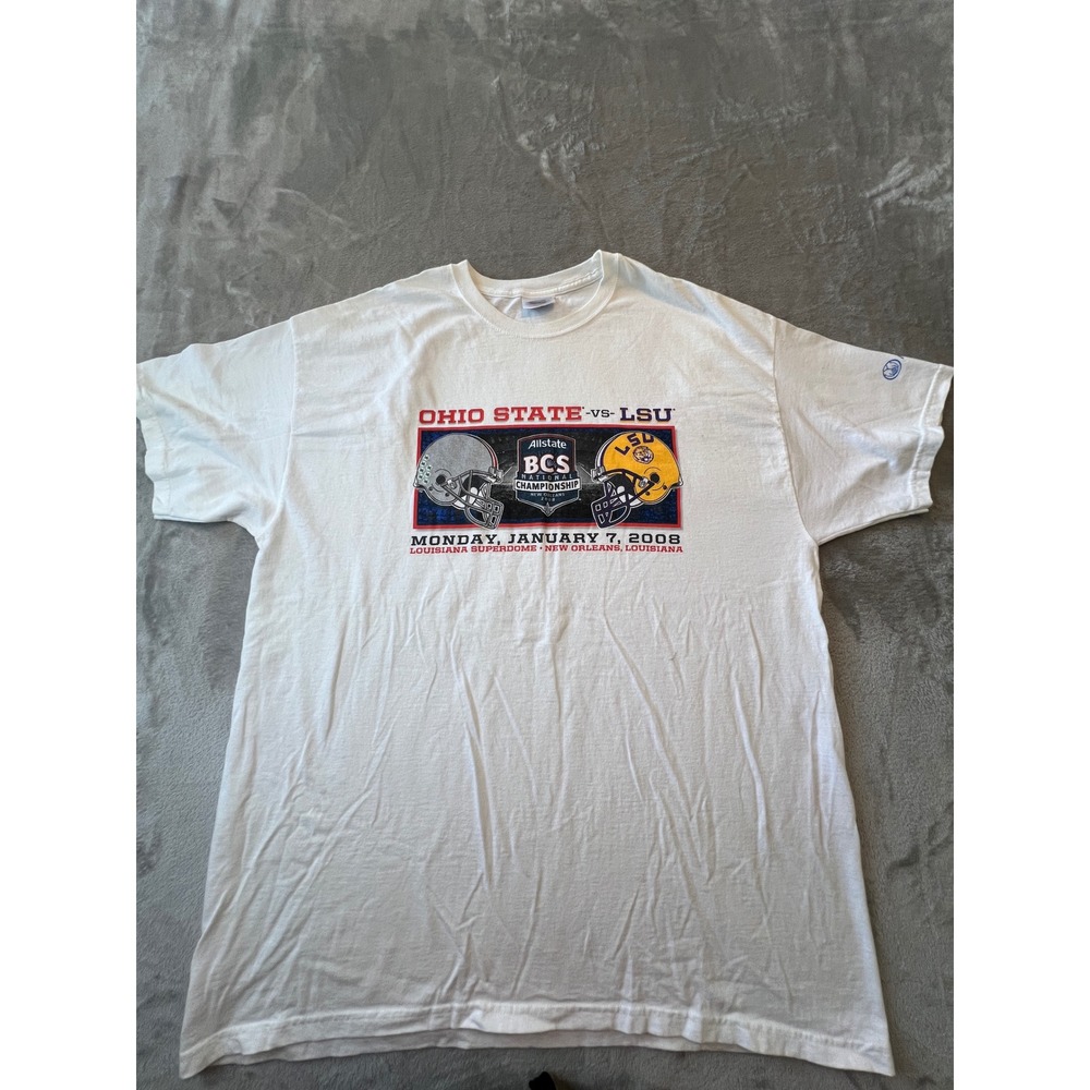 Hanes T-Shirt Mens XL White 2008 BCS Ohio State vs LSU Championship
